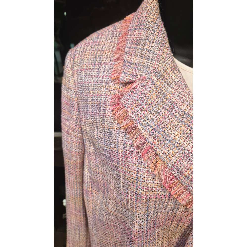 Tweed Fringe Blazer & Pink Tank Set‎ Chic Workwear Outfit Multicolor Jacket 12 - Picture 4 of 17